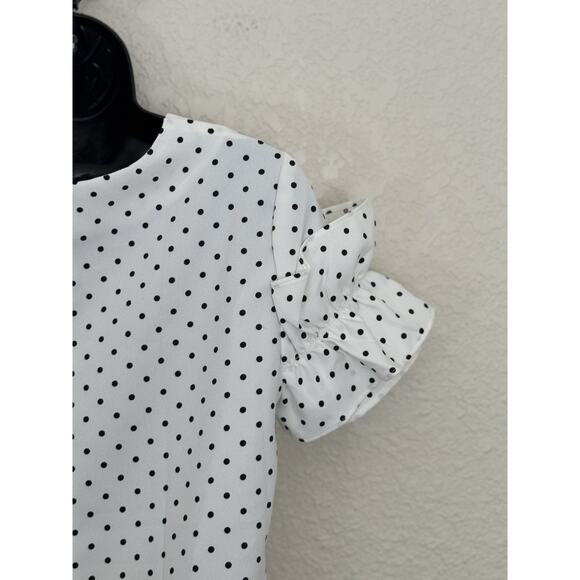 Banana Republic Womens Blouse White Short Sleeve Ruffle Top Polka Dot Classic, S - Picture 4 of 7